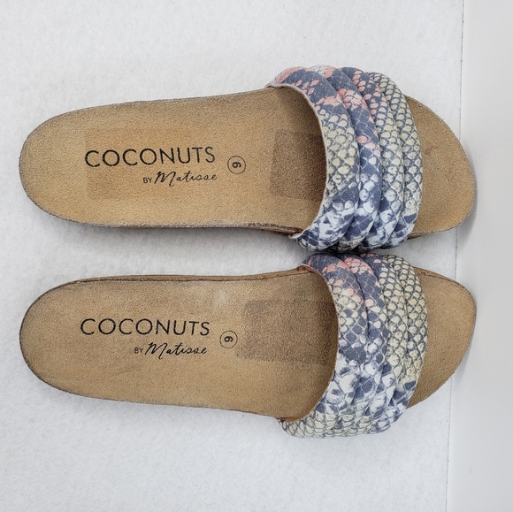 Coconuts By Matisse Multi Color Snake Print Leather Slides Sandels Sz 9 - Picture 7 of 12